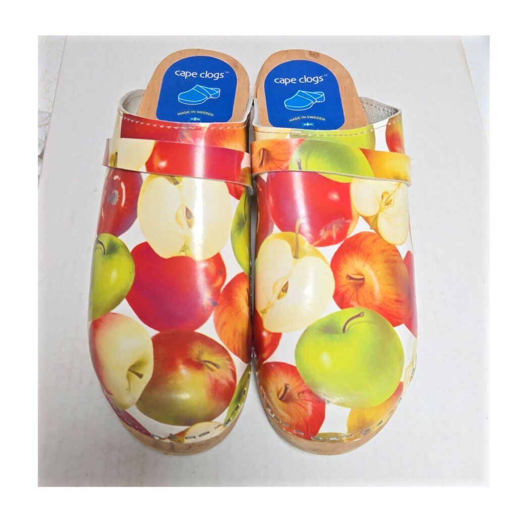 Cape Clogs Torpatoffeln Comfort Slip-On Clog Apple Print Women's 10 EU41